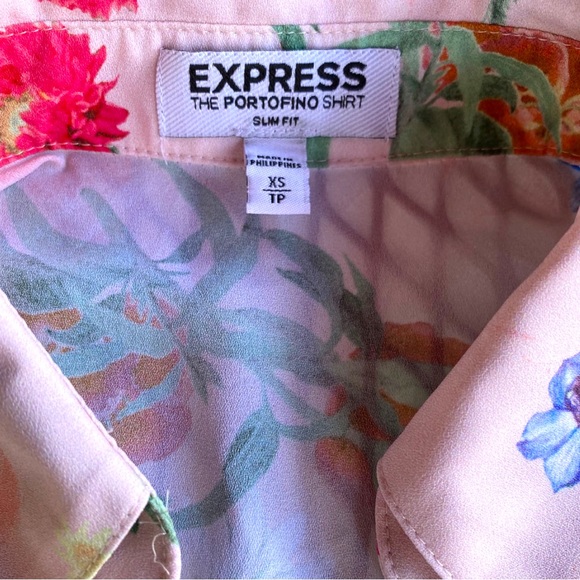 *SOLD* EXPRESS Portofino Collared Pink Floral Slim Long Sleeve Button Shirt XS - Picture 3 of 8
